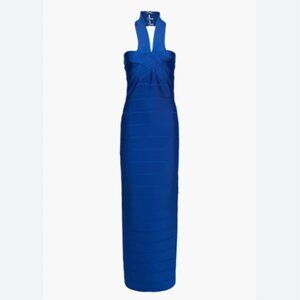 Herve Leger Bandage Halter Neck Gown xs in bright blue